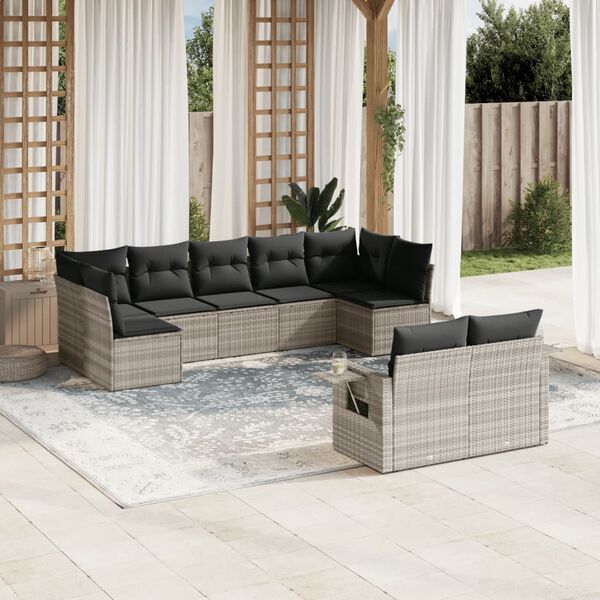 vidaXL 9 Piece Patio Sofa Set with Cushions Light Gray Poly Rattan