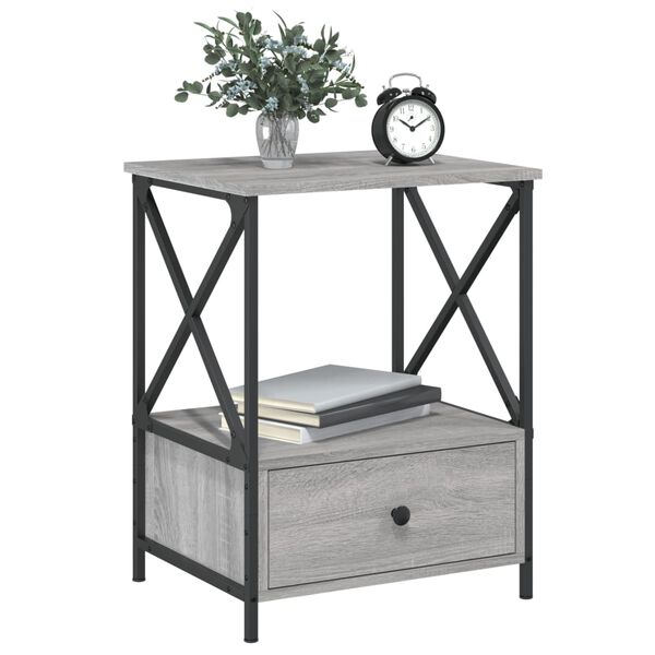 vidaXL Bedside Table Grey Sonoma Engineered wood, Iron