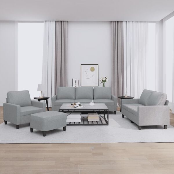 vidaXL 4 Piece Sofa Set with Cushions Light Gray Fabric