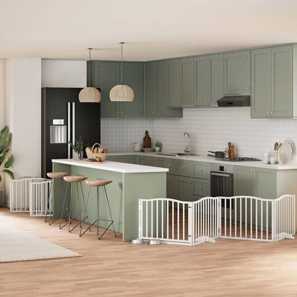 vidaXL Dog Gate Set of 10 White Poplar Wood Large Foldable Dog Gate