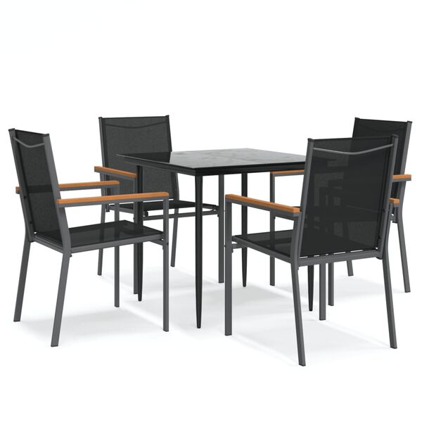 vidaXL 5 Piece Patio Dining Set Black Textilene and Steel