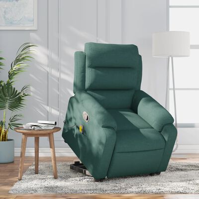 vidaXL Stand up Massage Recliner Chair Dark Green Fabric