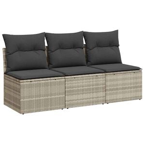 vidaXL Garden Sofa Light Grey Poly Rattan, Powder-Coated Steel, Polyester