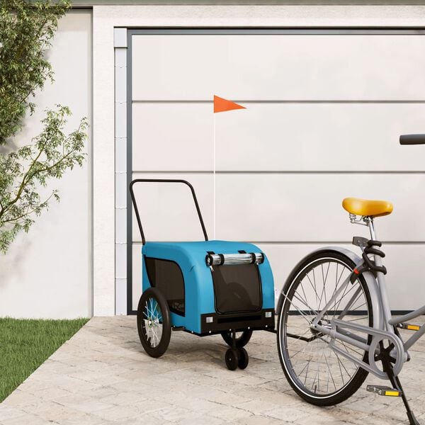 vidaXL Pet Bike Trailer Blue and Black Oxford fabric, iron, PVC