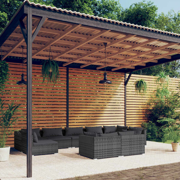 vidaXL Garden Lounge Set Grey PE rattan, powder-coated steel, plastic