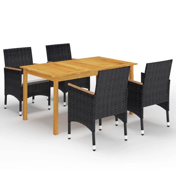 vidaXL Dining Set Table: Brown, Chairs: Black, Cushions: Cream White