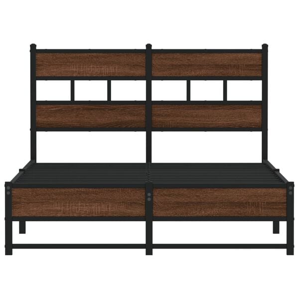 vidaXL Bed Frame Brown Oak Steel, Engineered Wood Small Double Bed Frame