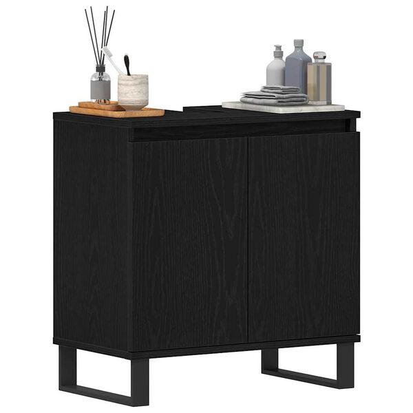 vidaXL Bathroom Sink Cabinet Black Oak 22.83 x 12.99 x 23.62 in