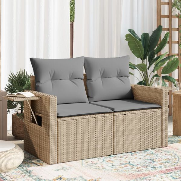 vidaXL Garden Sofa Beige Poly Rattan, Powder-Coated Steel 2-seater