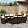 vidaXL Garden Dining Set with Cushion 9 pcs Brown Poly Rattan