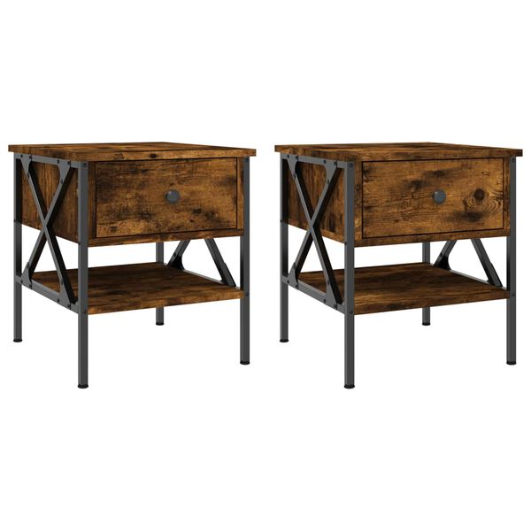vidaXL Bedside Table Set of 2 Smoked Oak Engineered Wood, Iron Medium