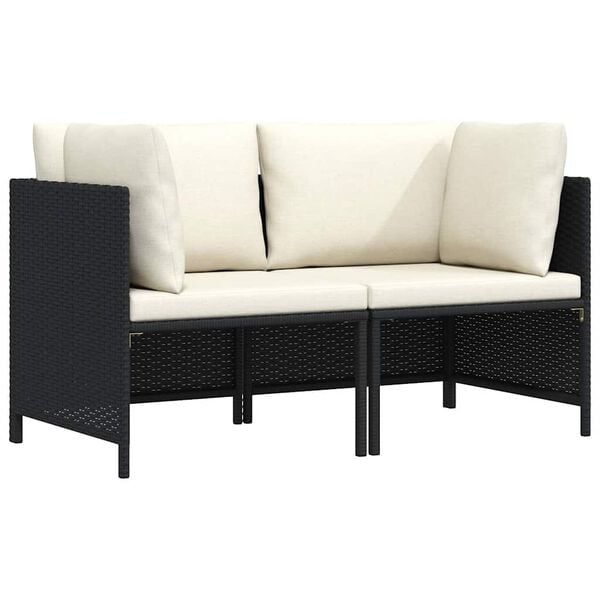 vidaXL Garden Sofa Black PE rattan 2-seater Removable Covers