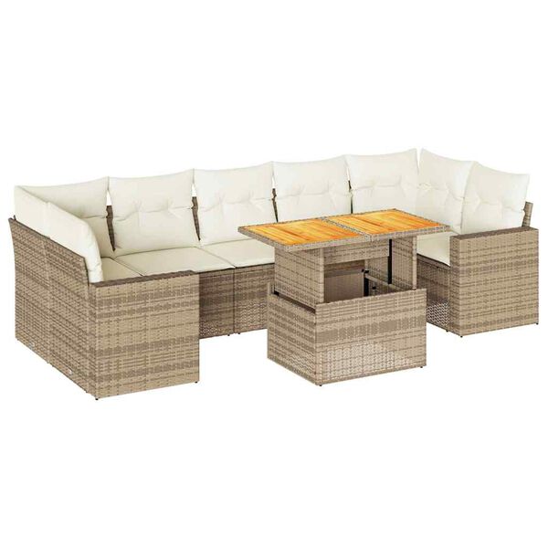 vidaXL Patio Sofa Set Beige Poly Rattan 8 Piece Adjustable Armrests