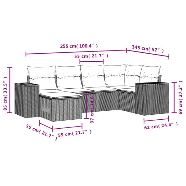 vidaXL Garden Sofa Set Black Powder-coated steel 6 Piece