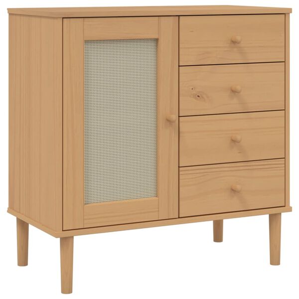 vidaXL Sideboard Brown Solid pine wood, engineered wood, poly rattan