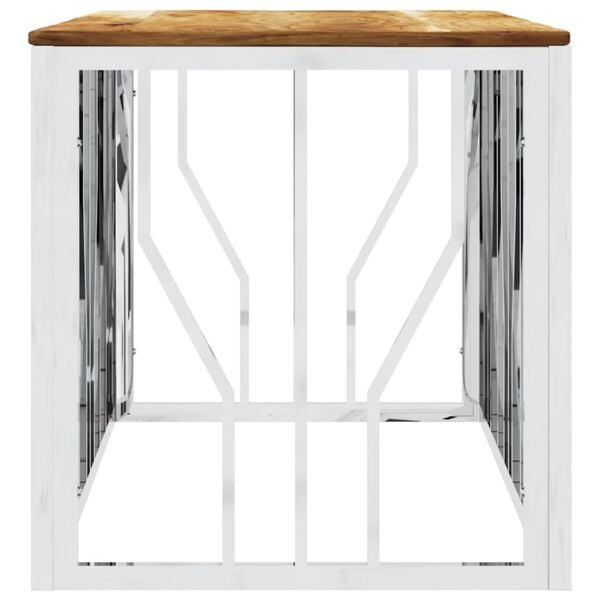 vidaXL Coffee Table Silver Stainless steel, solid acacia wood Medium