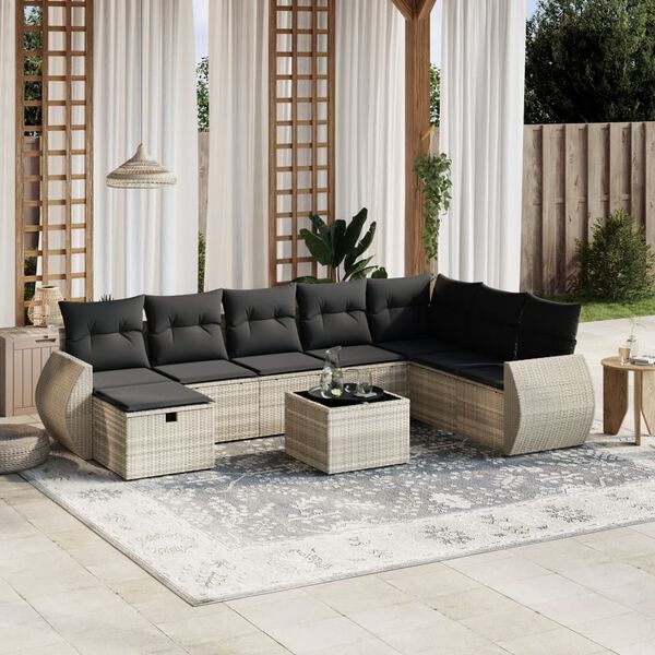 vidaXL Garden Sofa Set Light Grey Poly Rattan, Steel Large Modular