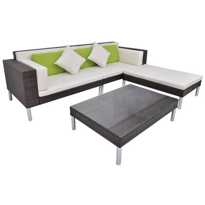 vidaXL 4 Piece Patio Lounge Set with Cushions Poly Rattan Brown