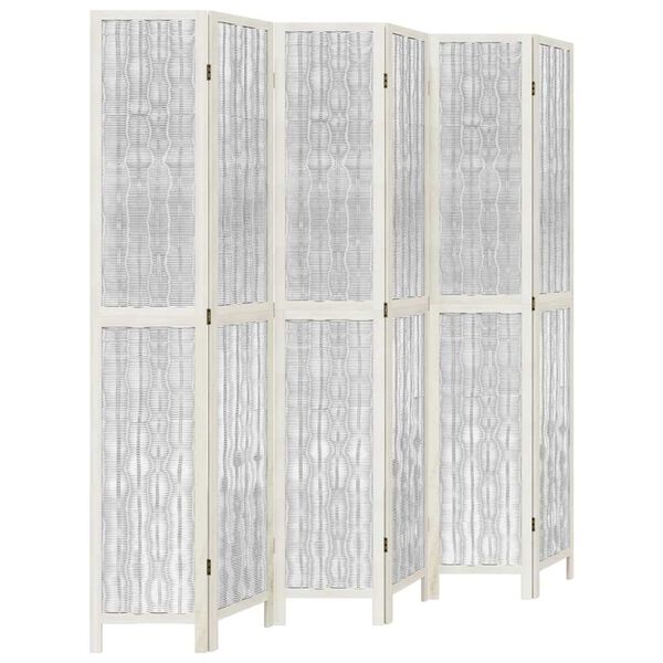 vidaXL Room Divider 6 Panels White Solid Wood Paulownia