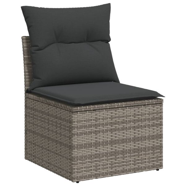 vidaXL Garden Sofa Set Grey PE Rattan, Tempered Glass, Powder-Coated Steel
