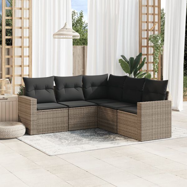 vidaXL Garden Sofa Set Gray PE rattan, Powder-coated Steel, Polyester