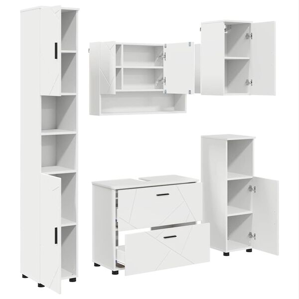 vidaXL Bathroom Furniture Set 5 pcs White Engineered Wood and Metal