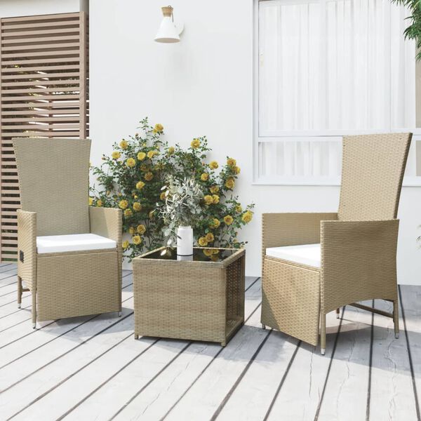 vidaXL Garden Lounge Set Beige Poly Rattan, Steel, Tempered Glass