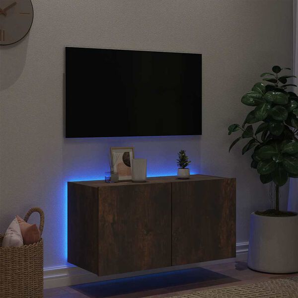 vidaXL TV Wall Cabinet Smoked Oak Engineered Wood Medium TV Wall Cabinet