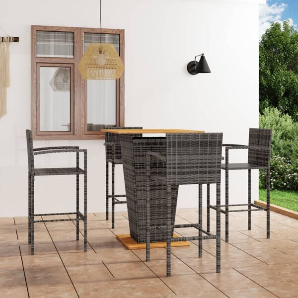 vidaXL Garden Bar Set Grey PE rattan, powder-coated steel, solid acacia wood