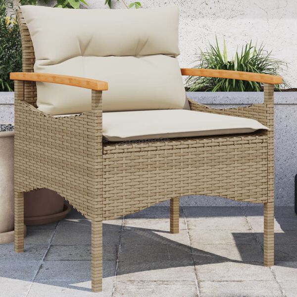 vidaXL 3 Piece Patio Sofa Set with Cushions Beige Poly Rattan