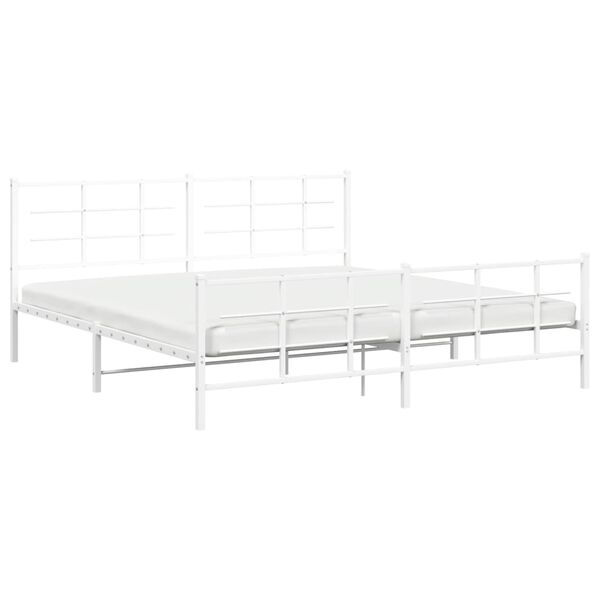vidaXL Bed Frame White Powder-Coated Steel Full Bed Frame Rectangular