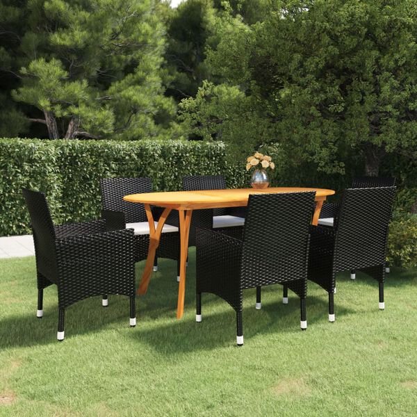vidaXL Dining Set Black Solid acacia wood 7 Piece Durable
