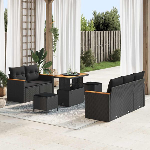 vidaXL Garden Sofa Set with Cushion 10 pcs Black Poly Rattan