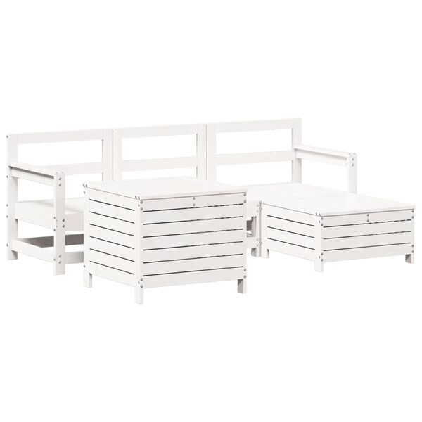 vidaXL Garden Sofa Set White Solid Pine Wood Set of 5 Modular