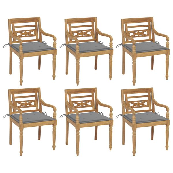 vidaXL Batavia Chairs with Cushions 6 pcs Solid Teak Wood