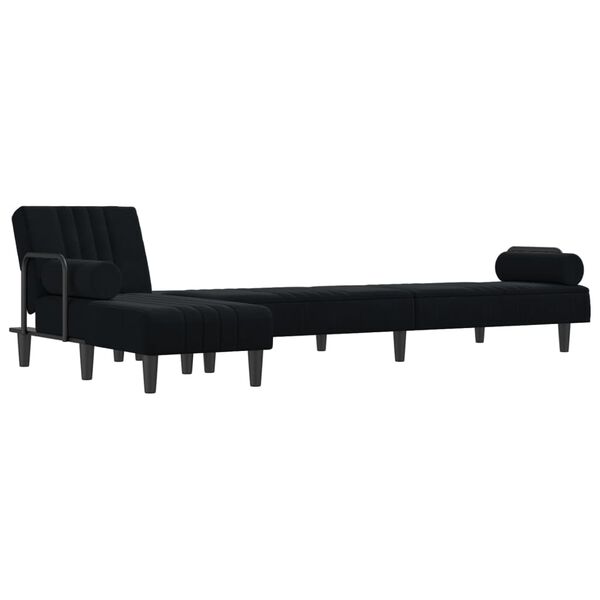 vidaXL L-shaped Sofa Bed Black Velvet (100% polyester), plywood Large