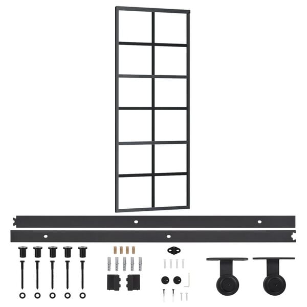 vidaXL Sliding Door with Hardware Set ESG Glass&Aluminium 29.9x80.7"(151017+145262)