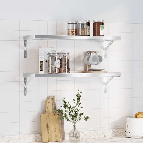 vidaXL Wall Shelf Silver Stainless Steel 29.5 in x 9.3 in x 1.2 in