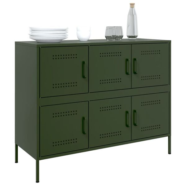 vidaXL Sideboard Olive Green Cold-Rolled Steel Medium Adjustable Feet
