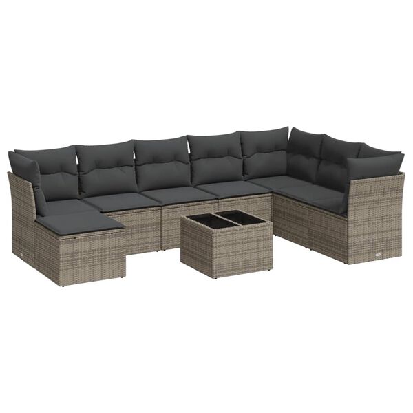 vidaXL Garden Sofa Set Grey Poly Rattan, Steel Large Modular
