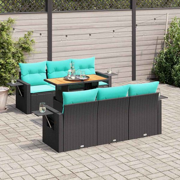 vidaXL 7 Piece Patio Sofa Set with Cushions Black Poly Rattan