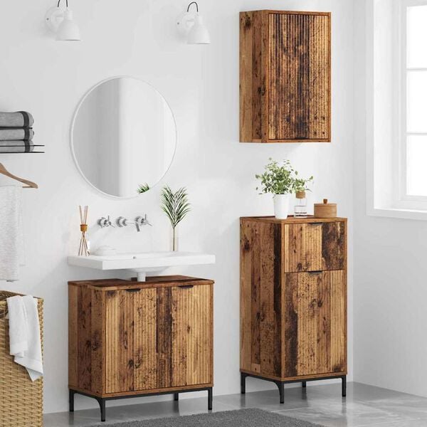 vidaXL Bathroom Furniture Set 3 pcs Old Wood Engineered Wood and Metal
