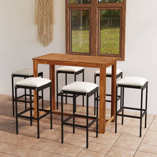 vidaXL Garden Bar Set Black Solid Acacia Wood Standard Durable
