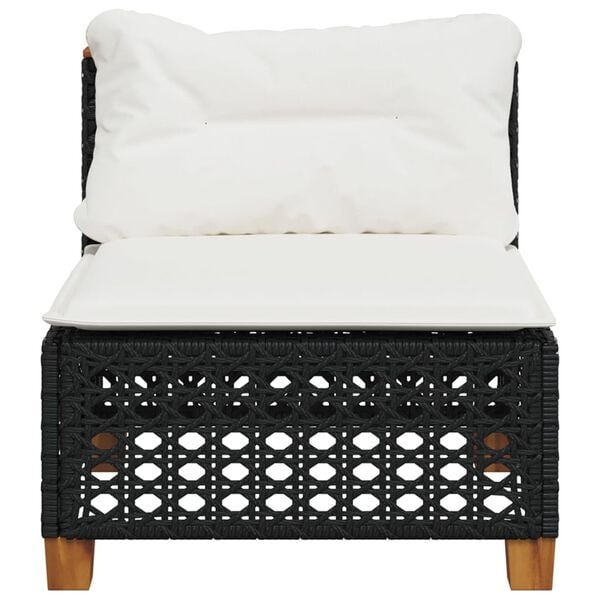 vidaXL Patio Sofa Armless with Cushions Black Poly Rattan