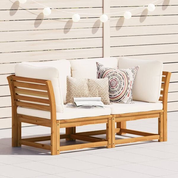 vidaXL Garden Lounge Set Cream white Solid acacia wood, 100% polyester