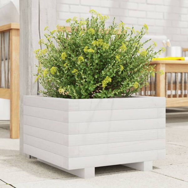 vidaXL Garden Planter White Solid pinewood 15.7 x 15.7 in Durable