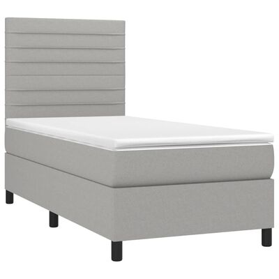 vidaXL Box Spring Bed with Mattress&LED Light Gray Twin XL Fabric