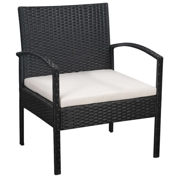 vidaXL Sofa Set Black PE rattan, powder-coated steel, 100% polyester, glass