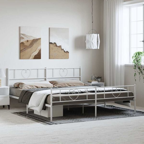 vidaXL Bed Frame White Steel Double Bed Bed Frame Rectangular Modern