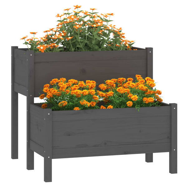 vidaXL Planter Grey Solid Pine Wood Medium Planters Planter Square